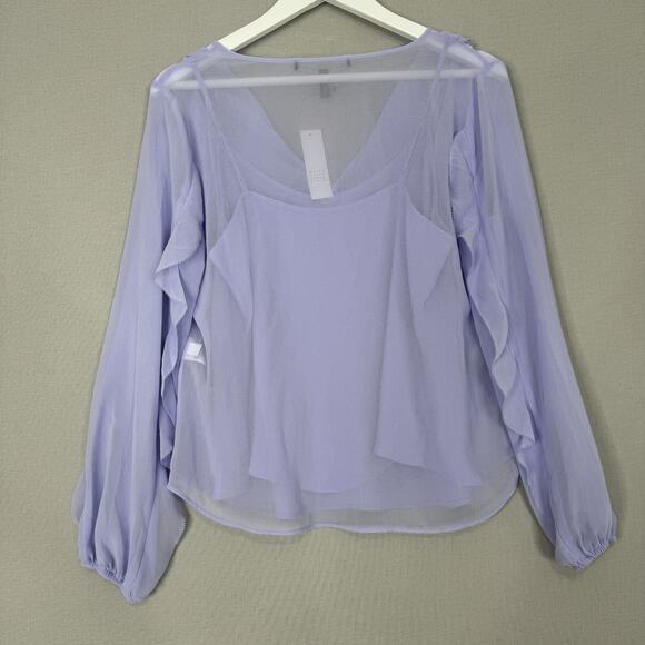 White House Black Market Blouse Womens Small Purple Ruffle Fairy Whimsy Boho Top - Picture 7 of 16